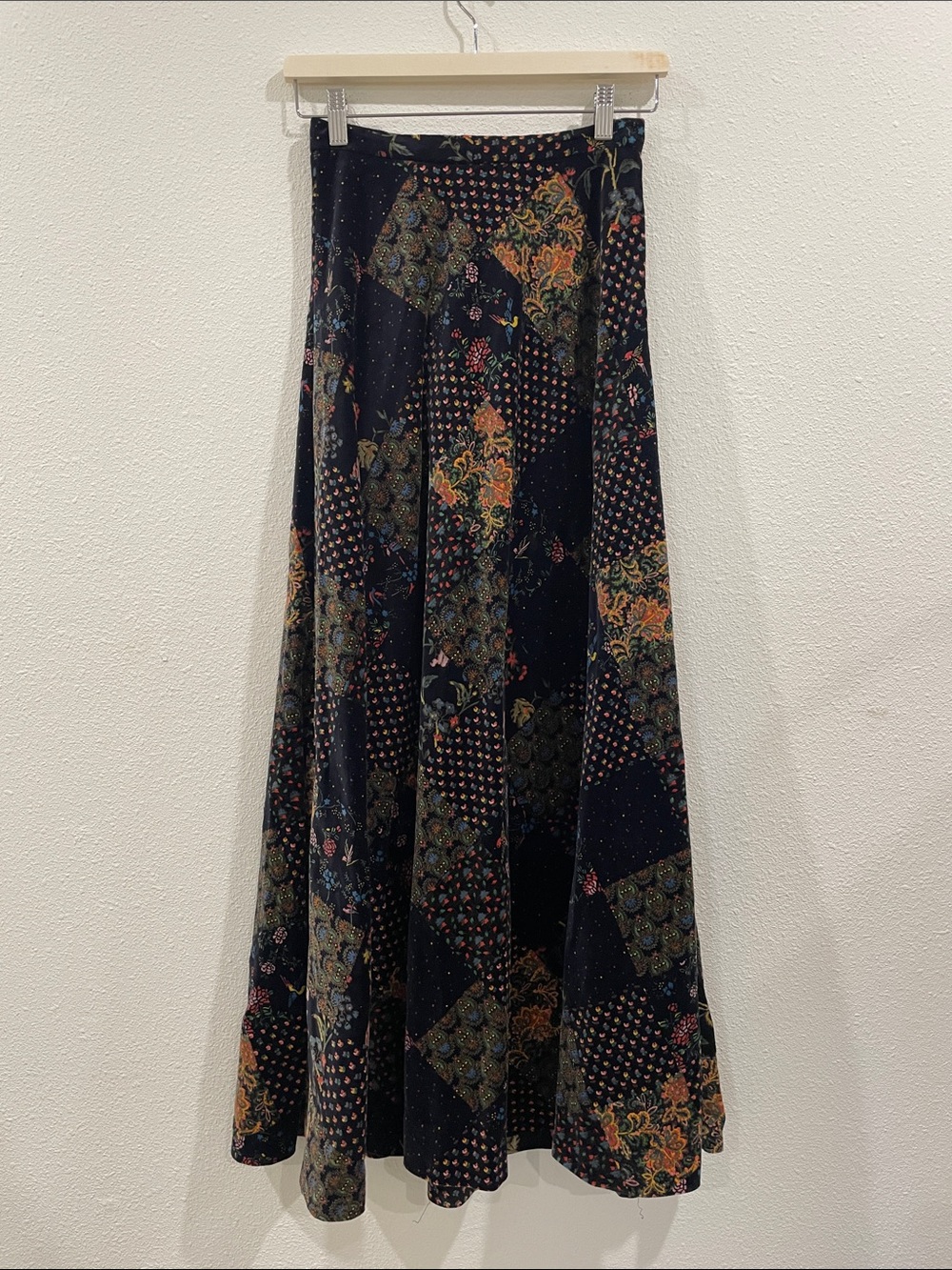 Dark Floral Patchwork Maxi Skirt Black Velvet Whimsigoth Fall Autumn Unique
